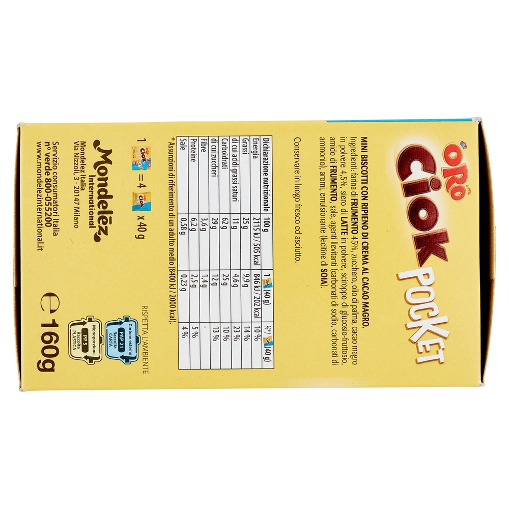 Oro Ciok Pocket Mini biscotti ripieni di crema al cacao magro - 4 x 40 g