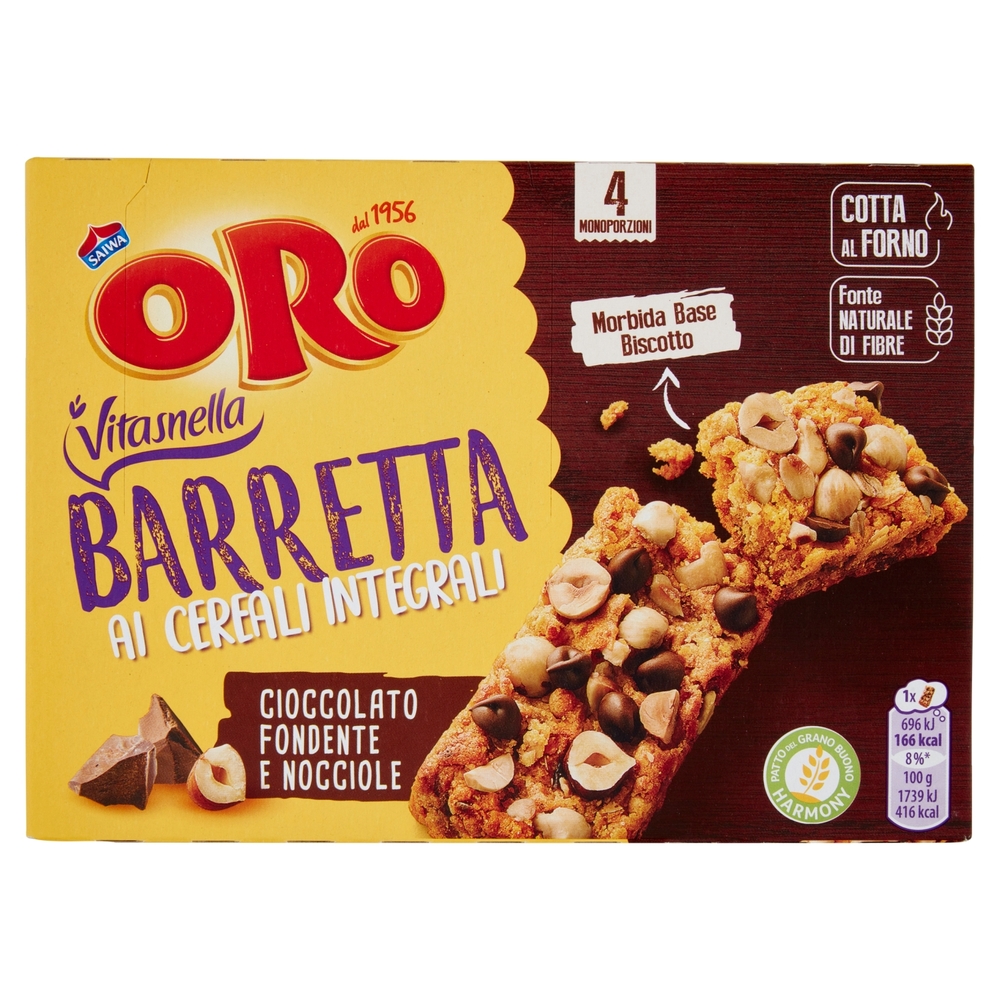 Oro Saiwa Vitasnella Barrette ai cereali integrali con cioccolato fondente e nocciole - 4 x 40 g