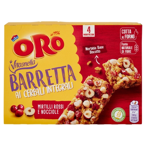 Oro Saiwa Vitasnella Barrette ai cereali integrali Mirtilli Rossi e Nocciole - 4 x 40 g