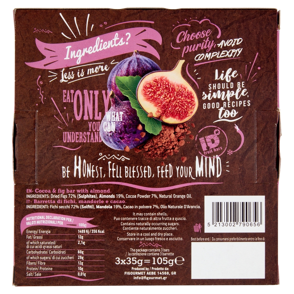 ID 79% cocoa fig and almond bar 3 x 35 g