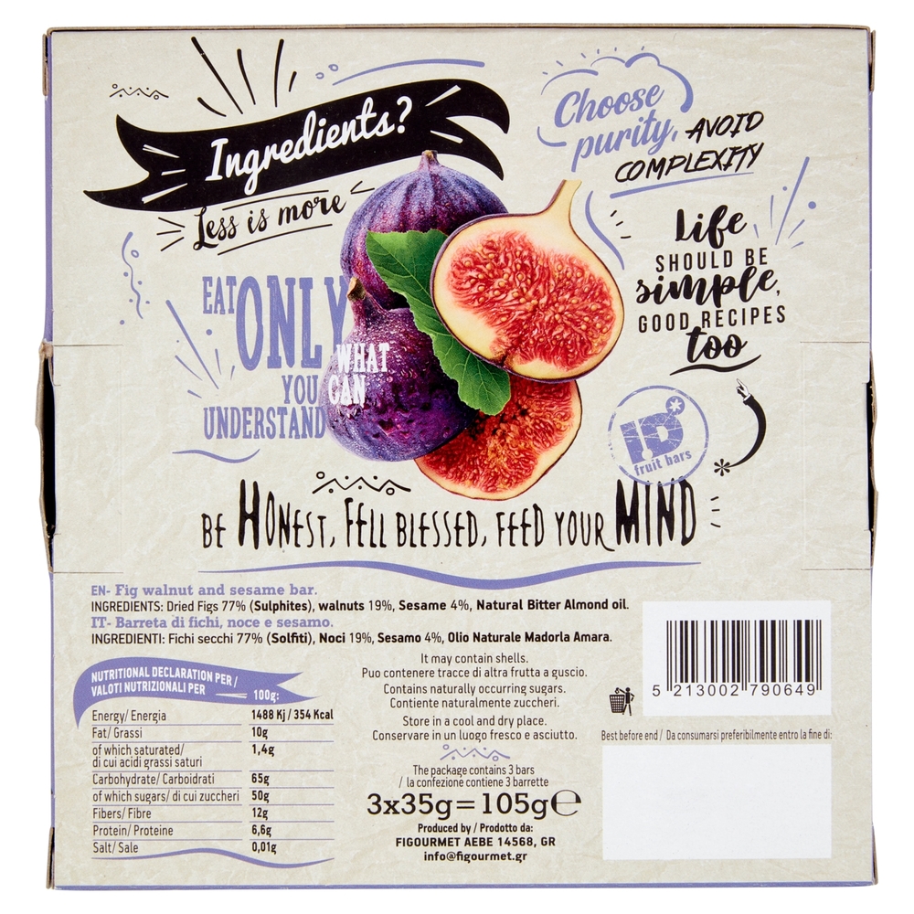 ID 77% fig walnut & sesame bar 3 x 35 g