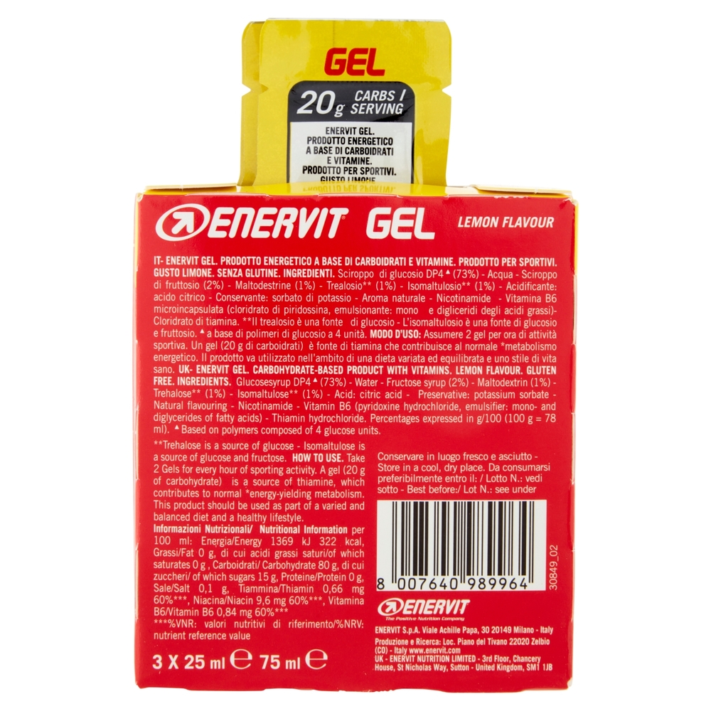 Enervit Gel Lemon Flavour 3 x 25 ml