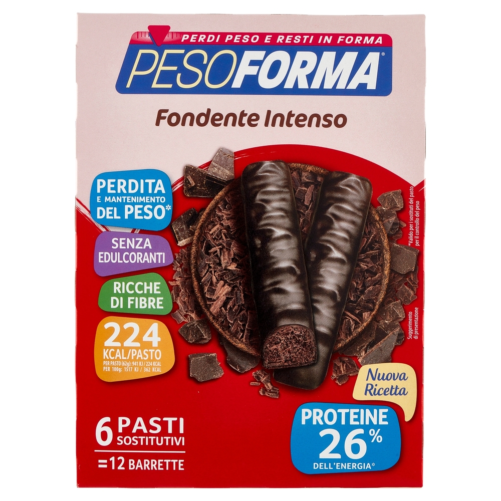 Pesoforma Fondente Intenso, sostitutivo del pasto ricco di fibre, 224 kcal per pasto, 12 x 31 g