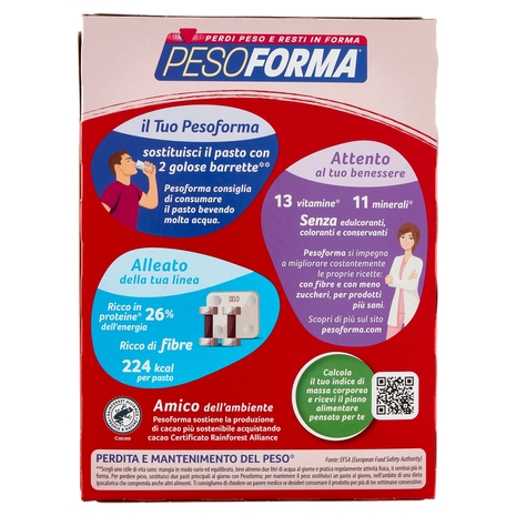 Pesoforma Fondente Intenso, sostitutivo del pasto ricco di fibre, 224 kcal per pasto, 12 x 31 g