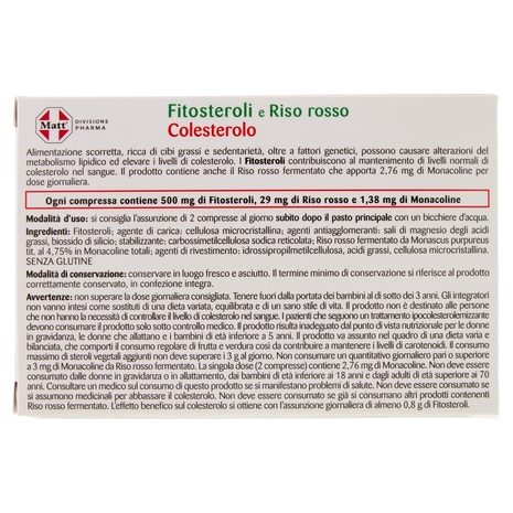 Matt Divisione Pharma Colesterolo Fitosteroli e Riso rosso 40 compresse 40 g