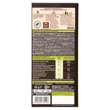 PERUGINA Nero Fondente Extra Pistacchio Tavoletta Cioccolato Fondente 85g