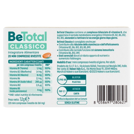 BeTotal Vitamina B, B6  Integratore per Riattivare l' Energia e Ridurre la Stanchezza 20 cpr 7,2 g