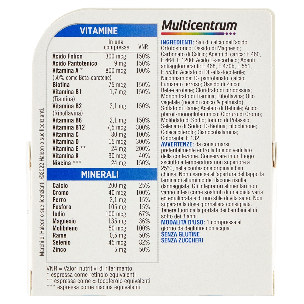 Multicentrum uomo 50+ integratore multivitaminico alimentare con sali minerali 30 compresse 40 g