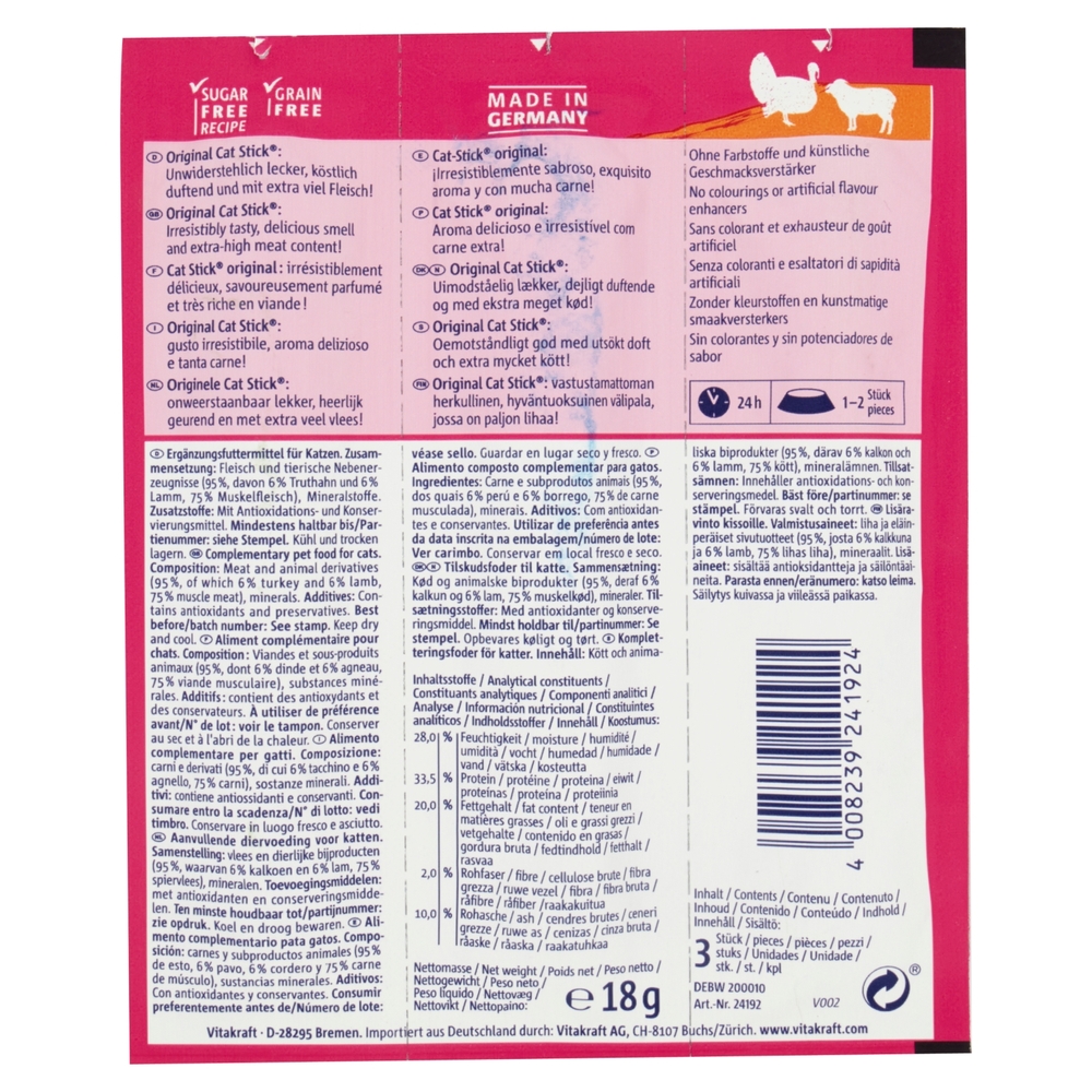 Vitakraft CatStick classic Tacchino & Agnello 3 Sticks 18 g