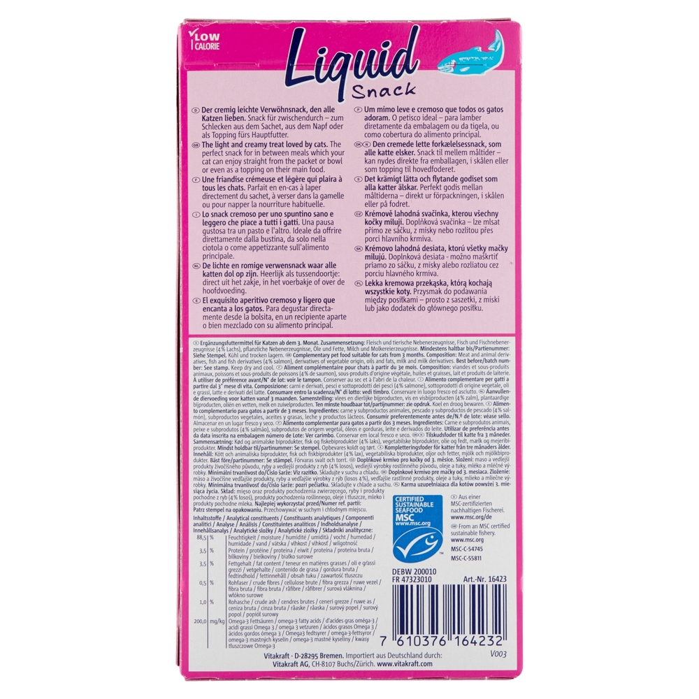 Vitakraft Liquid Snack con salmone + Omega 3 6 x 15 g