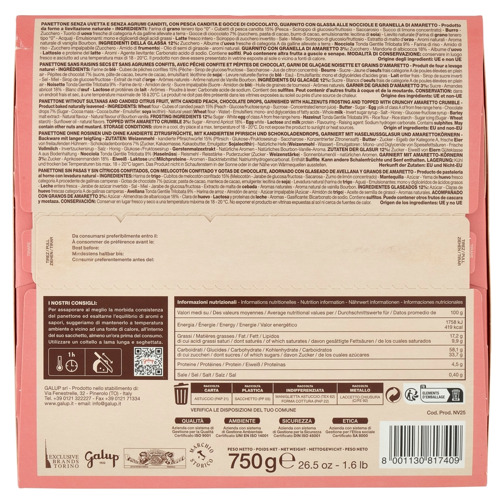 Galup Amaretto, Cioccolato e Pesca 750 g