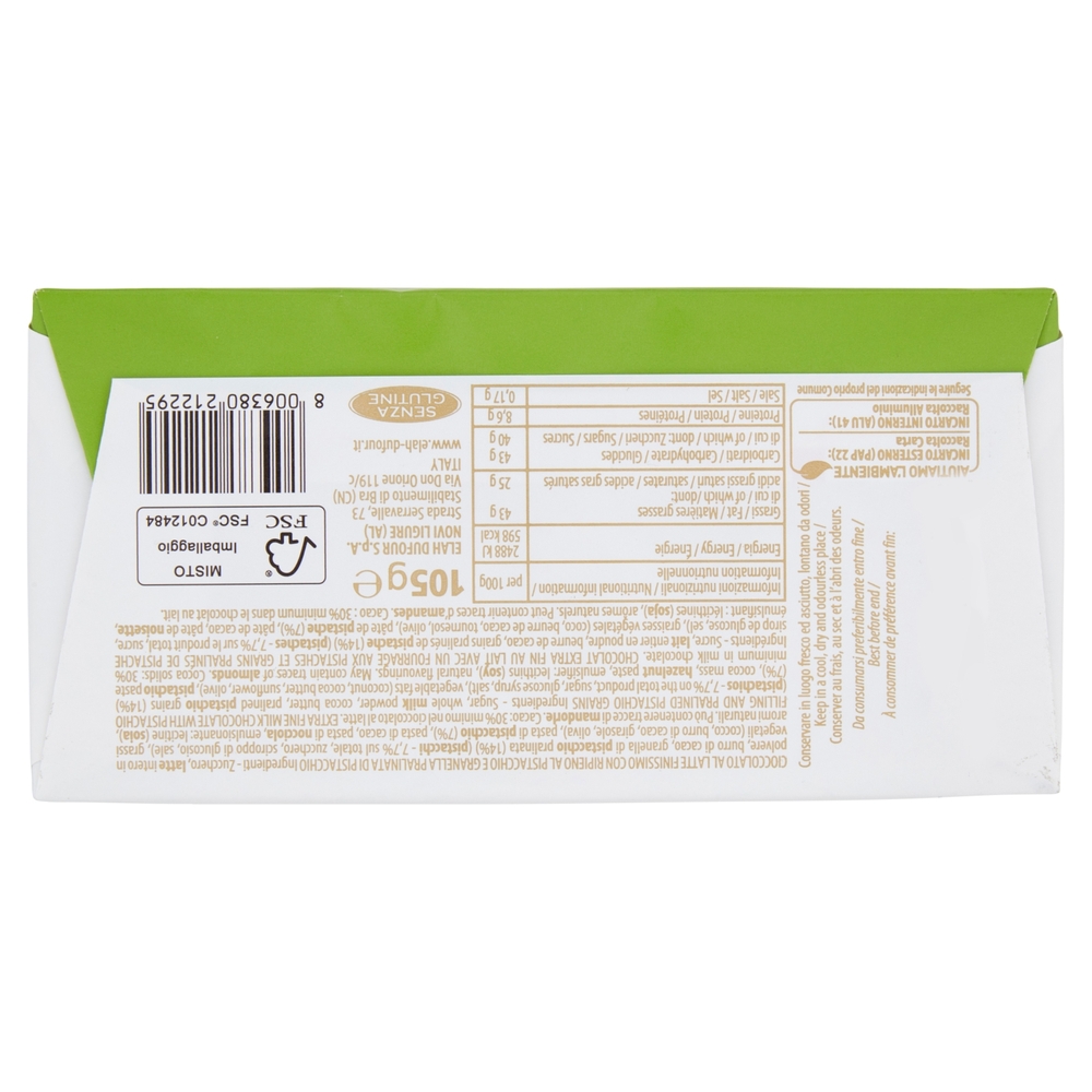 Novi Pistacchio Ripieno Cioccolato al Latte con Ripieno al Pistacchio e Granella di Pistacchio 105 g