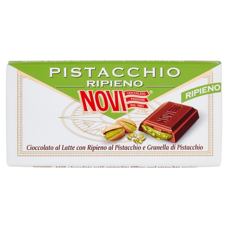 Novi Pistacchio Ripieno Cioccolato al Latte con Ripieno al Pistacchio e Granella di Pistacchio 105 g
