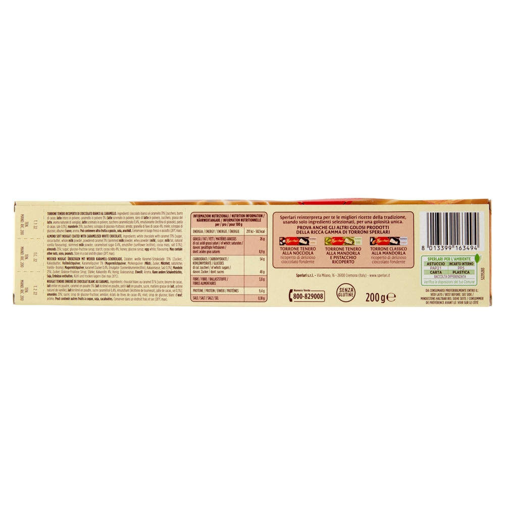 Sperlari Torrone Ricoperto di Caramel Dorè Salato Tenero alla Mandorla 200 g