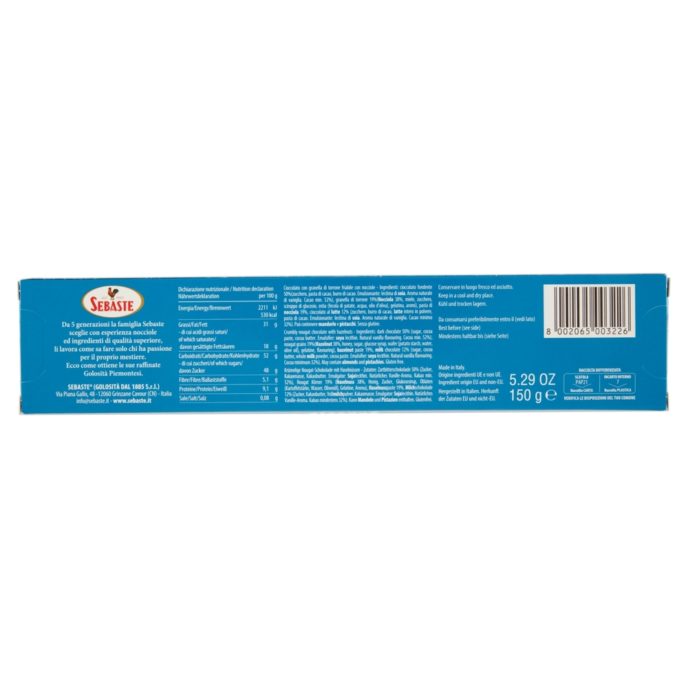 Sebaste Pralinato al Torrone con Nocciole 150 g