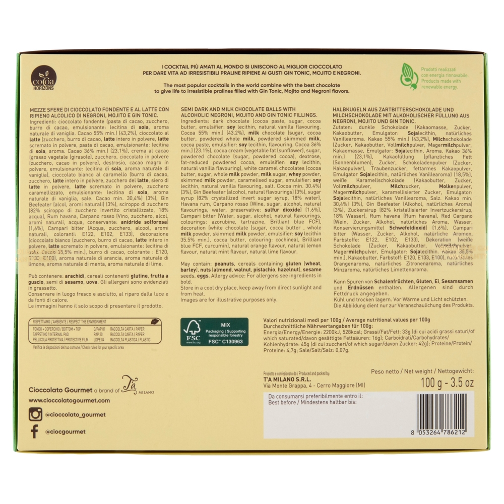 Cioccolato Gourmet Ciocoshaker Gin Tonic, Mojito, Negroni 100 g