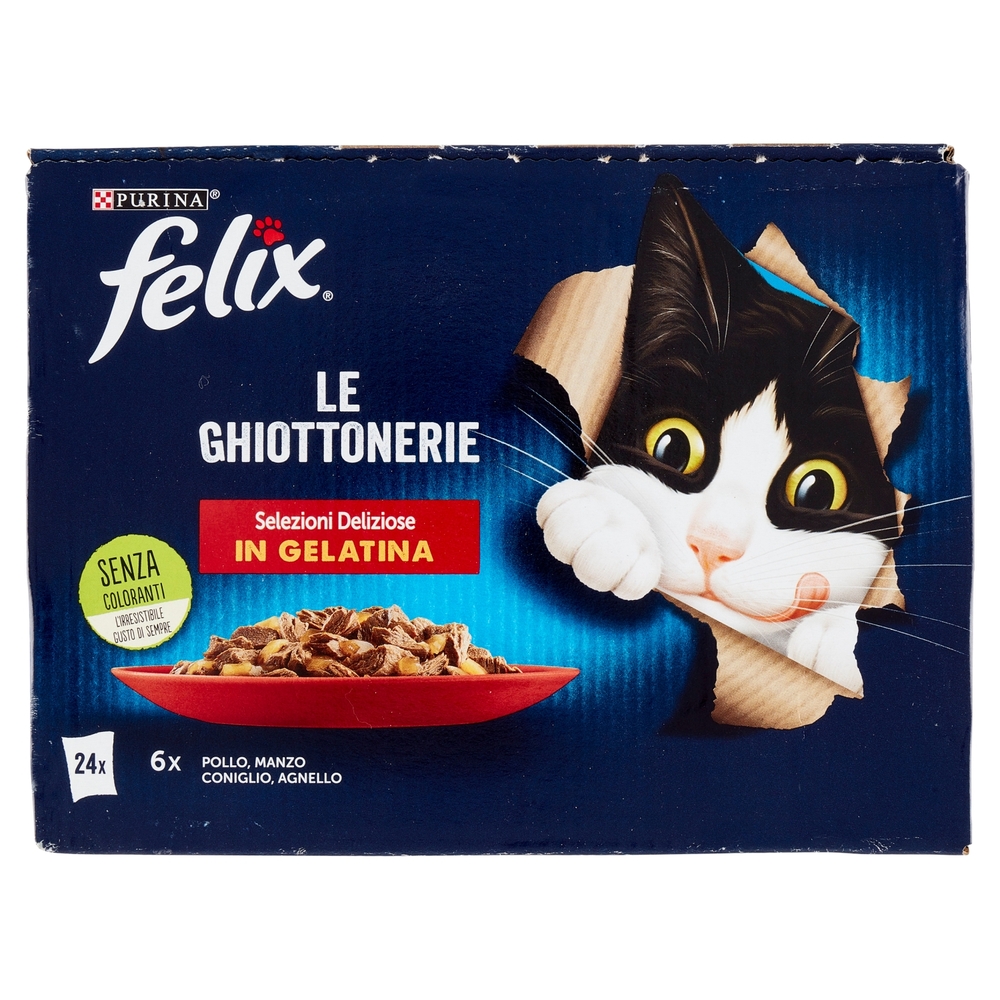 FELIX Le Ghiottonerie Selezioni Deliziose in Gelatina (Pollo, Manzo, Coniglio, Agnello) 24 x 85 g