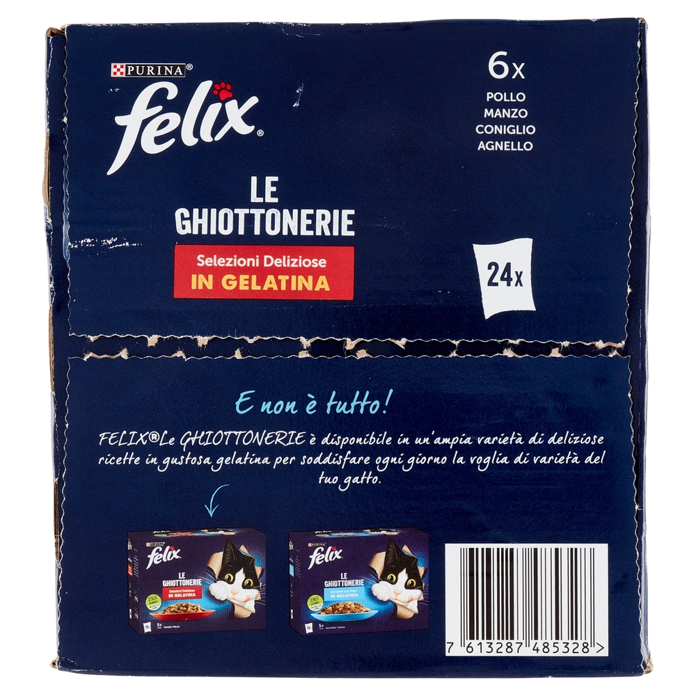 FELIX Le Ghiottonerie Selezioni Deliziose in Gelatina (Pollo, Manzo, Coniglio, Agnello) 24 x 85 g