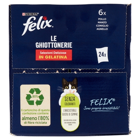 FELIX Le Ghiottonerie Selezioni Deliziose in Gelatina (Pollo, Manzo, Coniglio, Agnello) 24 x 85 g
