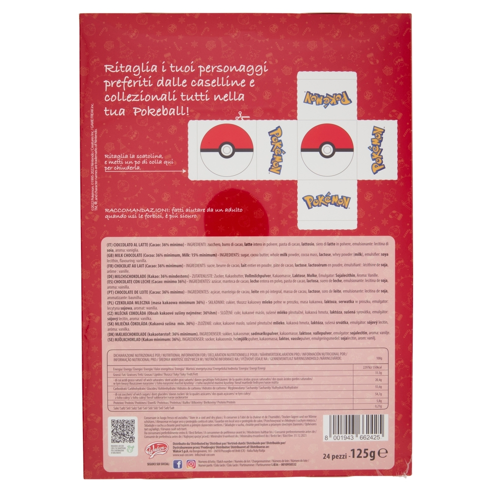 Walcor Calendario delle Feste Cioccolato al Latte Pokémon 24 pezzi 125 g