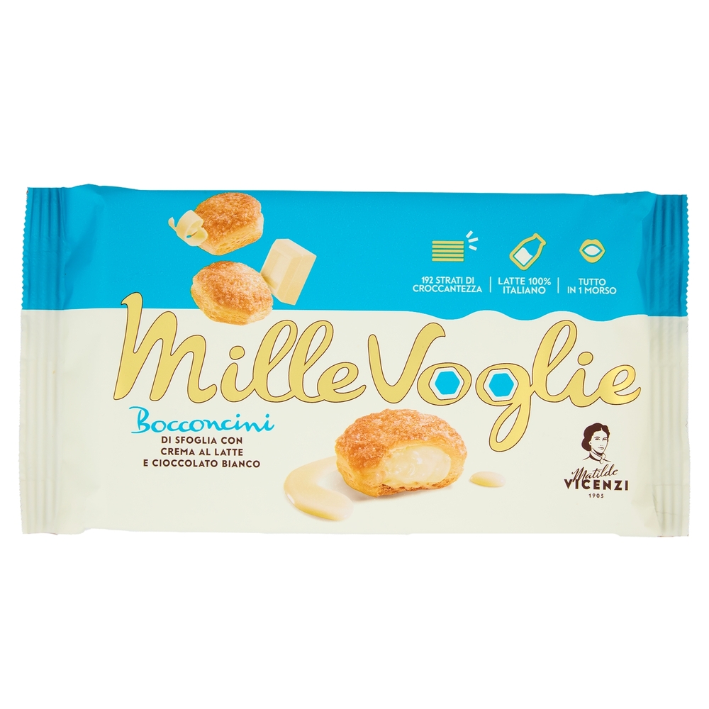 Pasticceria Matilde Vicenzi Bocconcini con Crema al Latte 100% Italiano e Cioccolato Bianco 100 g