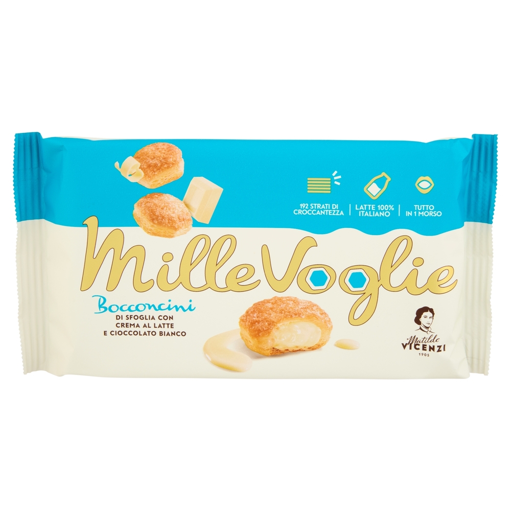 Pasticceria Matilde Vicenzi Bocconcini con Crema al Latte 100% Italiano e Cioccolato Bianco 100 g
