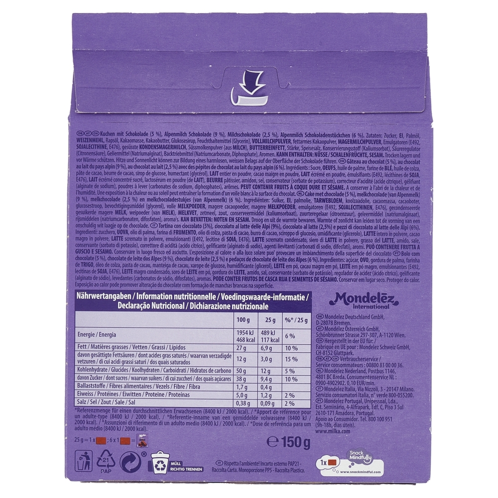 Milka Choco Brownie, merendina al cioccolato al latte - 6x25g