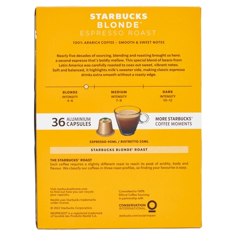 STARBUCKS Blonde Espresso Roast By Nespresso Caffè Espresso 36 capsule