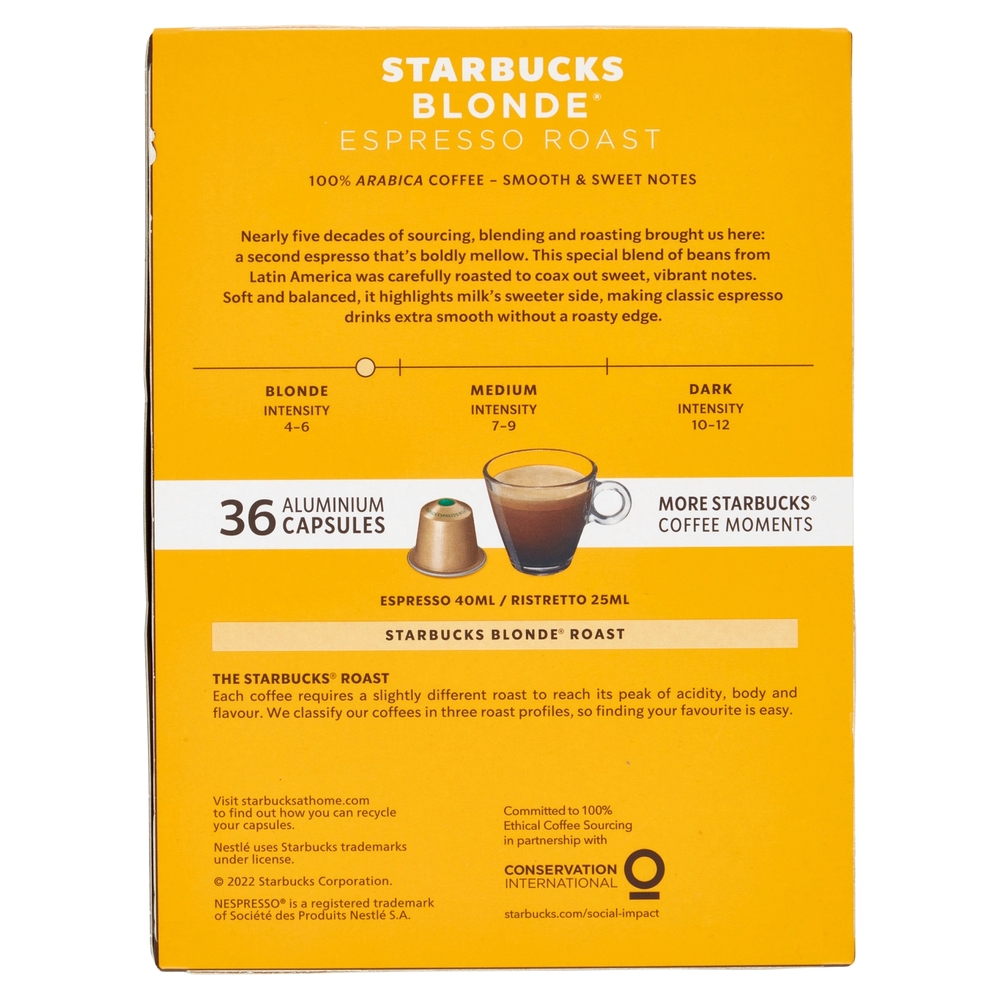 STARBUCKS Blonde Espresso Roast By Nespresso Caffè Espresso 36 capsule