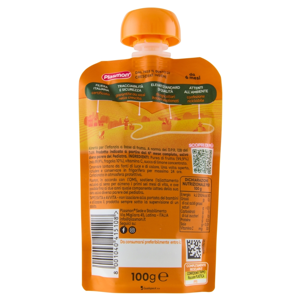 Plasmon Spremi, Gusta e Riciclami 100% Mela e Fragola 100 g