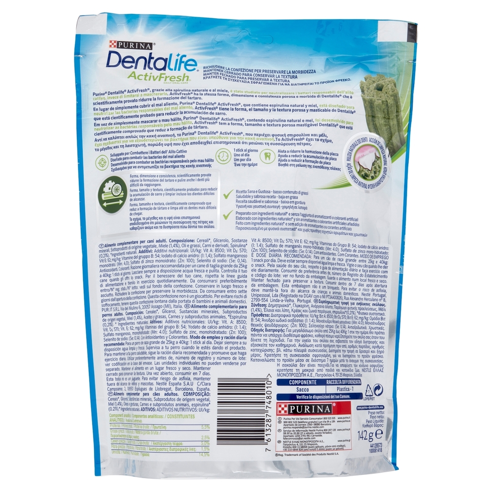 PURINA DENTALIFE ActivFresh Taglia Large busta 4 Sticks 142 g