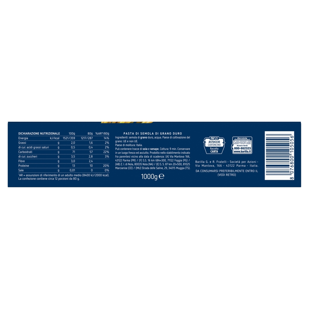 Barilla Pasta Spaghetti n.5 100% Grano Italiano 1Kg