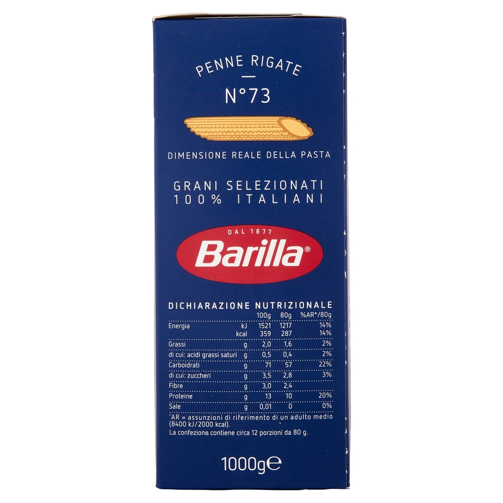 Barilla Pasta Penne Rigate n.73 100% Grano Italiano 1Kg