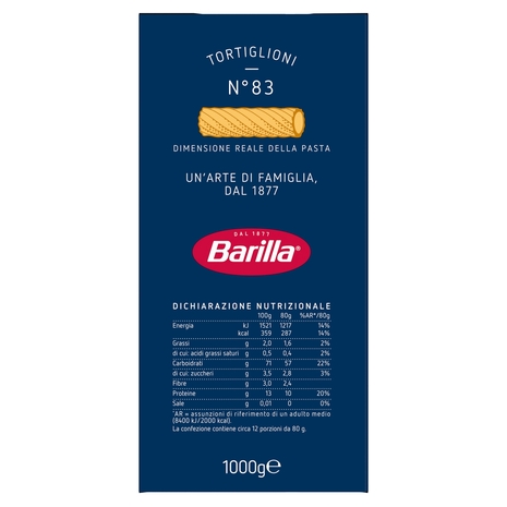 Barilla Pasta Tortiglioni n.83 100% Grano Italiano 1Kg
