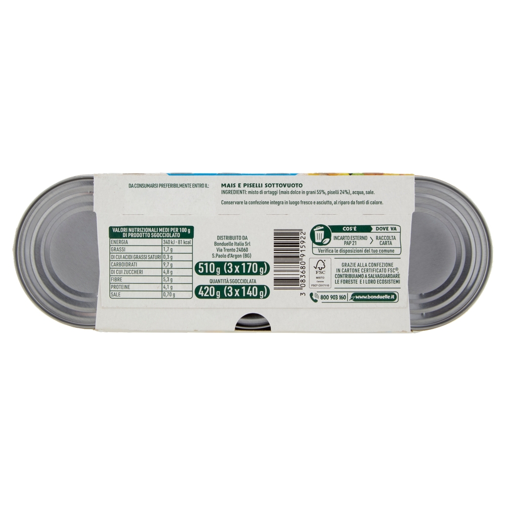 Bonduelle Mais Mix Mais e Piselli 3 x 170 g