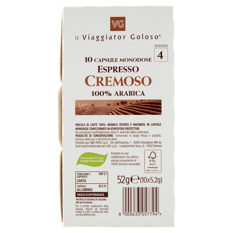 10 Capsule Monodose Espresso Cremoso 100% Arabica Il Viaggiator Goloso