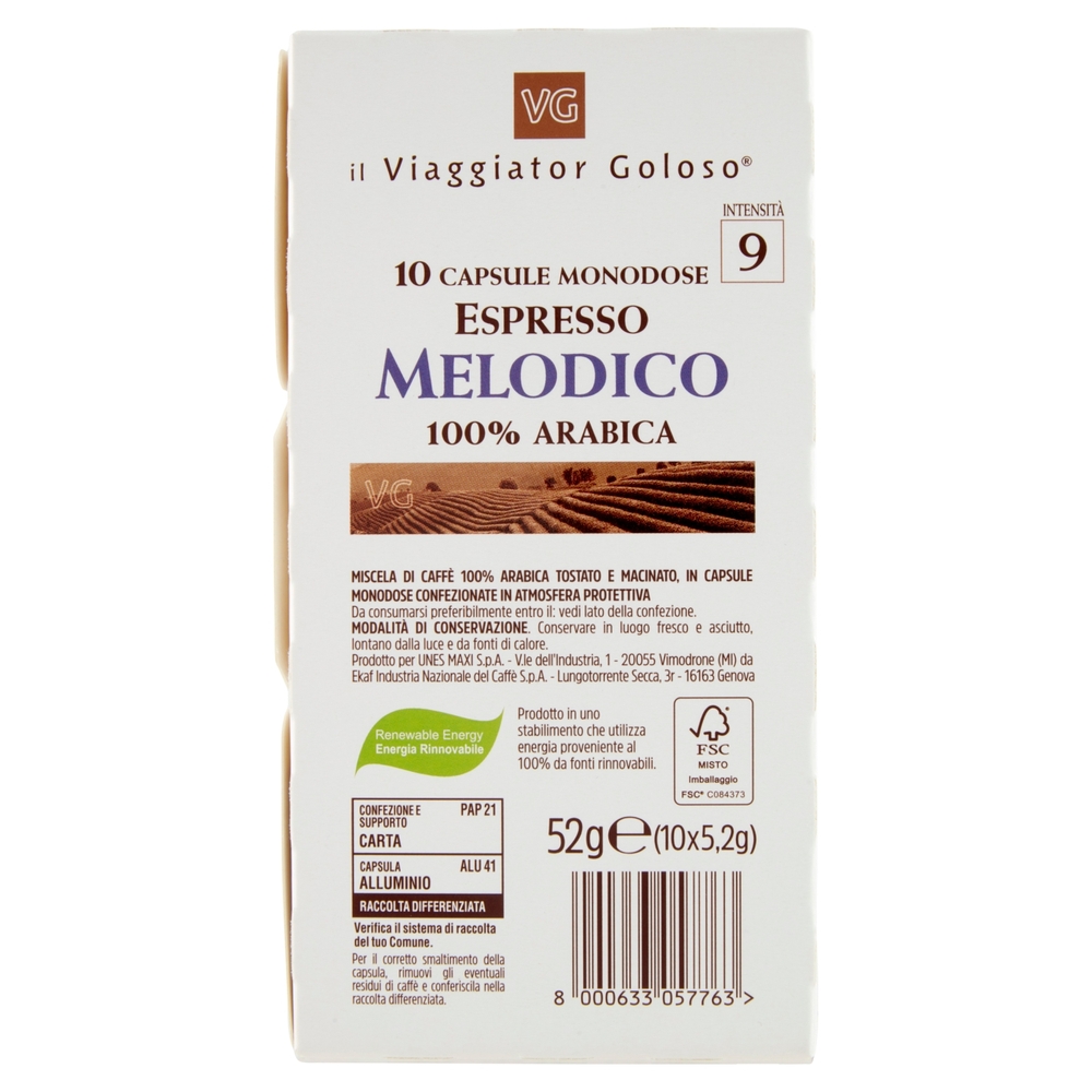 10 Capsule Monodose Espresso Melodico 100% Arabica Il Viaggiator Goloso