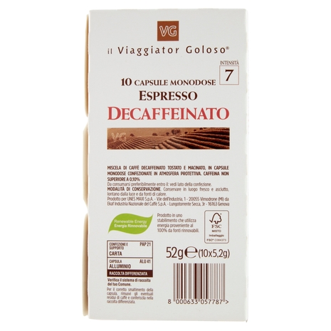 10 Capsule Monodose Espresso Decaffeinato Il Viaggiator Goloso