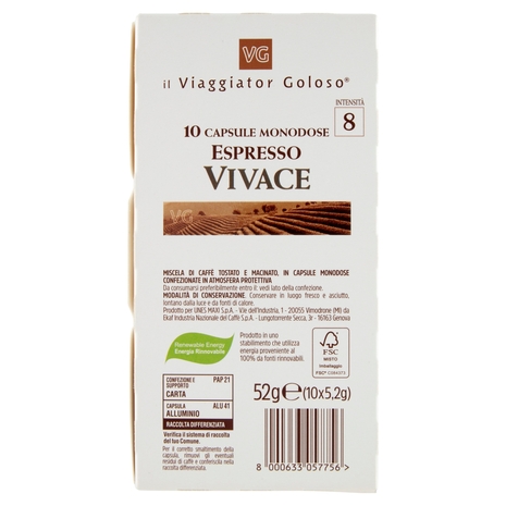 10 Capsule Monodose Espresso Vivace Il Viaggiator Goloso