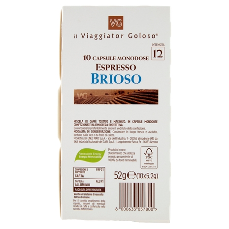 10 Capsule Monodose Espresso Brioso Il Viaggiator Goloso
