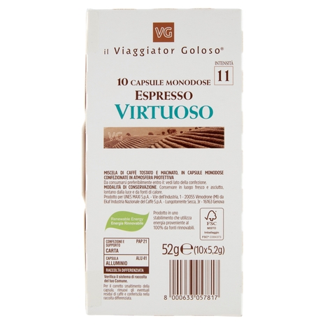 10 Capsule Monodose Espresso Virtuoso Il Viaggiator Goloso