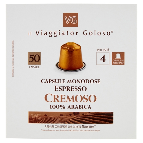 50 Capsule Monodose Espresso Cremoso 100% Arabica Il Viaggiator Goloso
