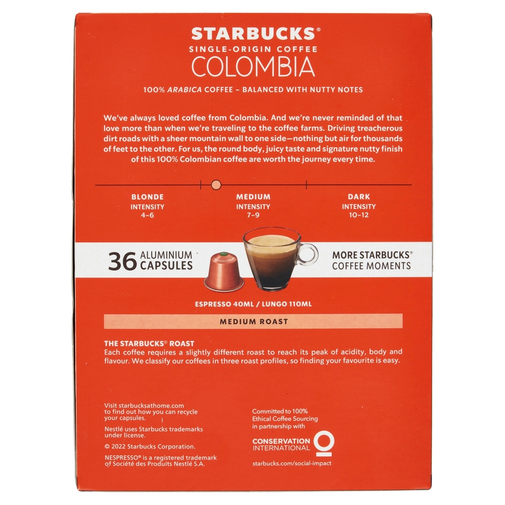 STARBUCKS Single Origin Colombia by Nespresso Caffè Espresso 36 capsule 202 g