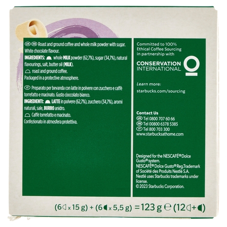 STARBUCKS White Mocha by Nescafé Dolce Gusto Bevanda al gusto di Cioccolato Bianco 12 capsule 123 g