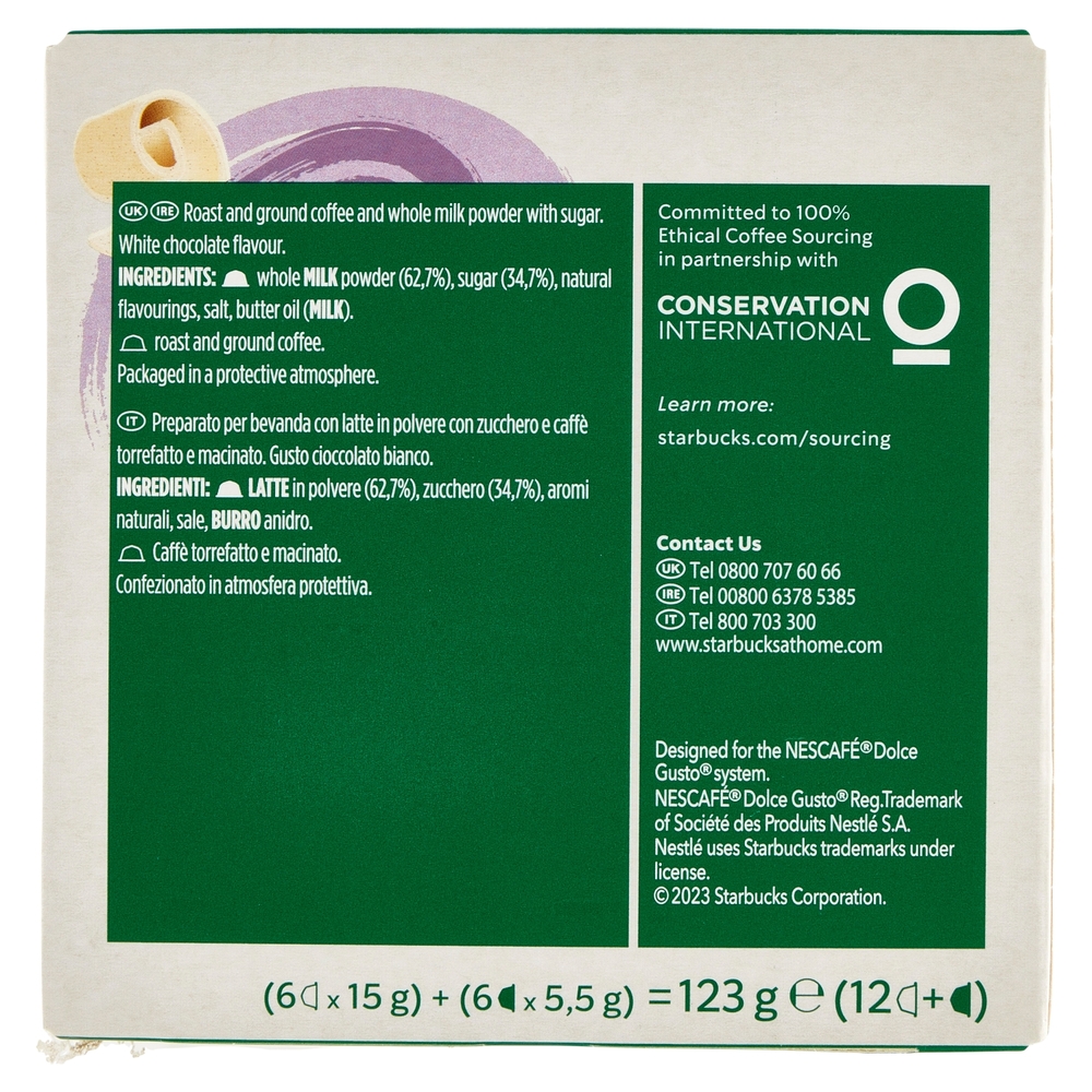 STARBUCKS White Mocha by Nescafé Dolce Gusto Bevanda al gusto di Cioccolato Bianco 12 capsule 123 g