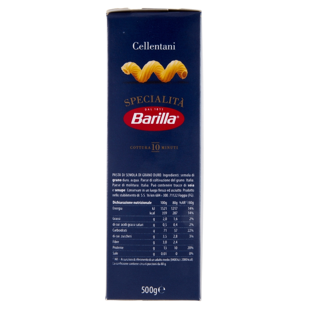 Barilla Pasta Specialità Cellentani 100% grano italiano 500g