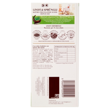 Lindt Creation Tavoletta Cioccolato fondente Menta 150 g