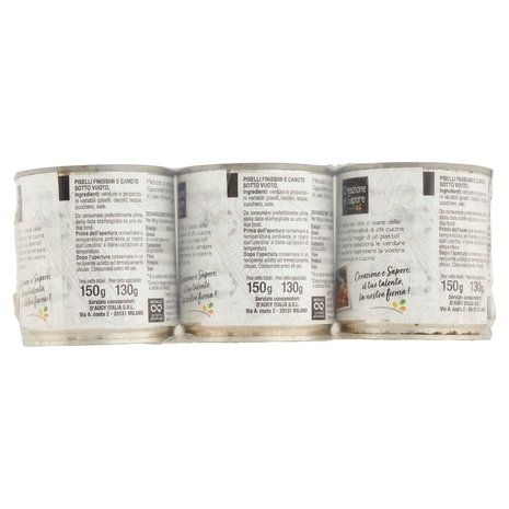 Creazione e Sapore Piselli e Carote finissimi e baby Cotte a Vapore 3 x 150 g