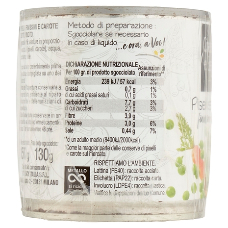 Creazione e Sapore Piselli e Carote finissimi e baby Cotte a Vapore 3 x 150 g