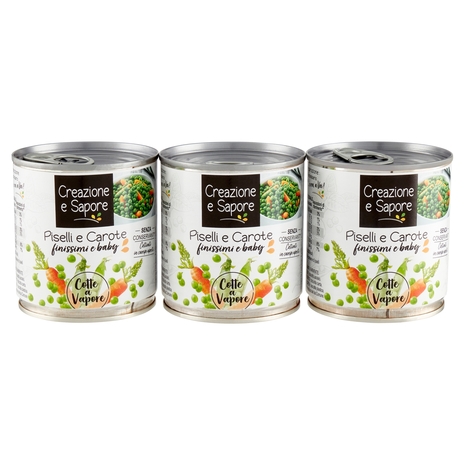 Creazione e Sapore Piselli e Carote finissimi e baby Cotte a Vapore 3 x 150 g